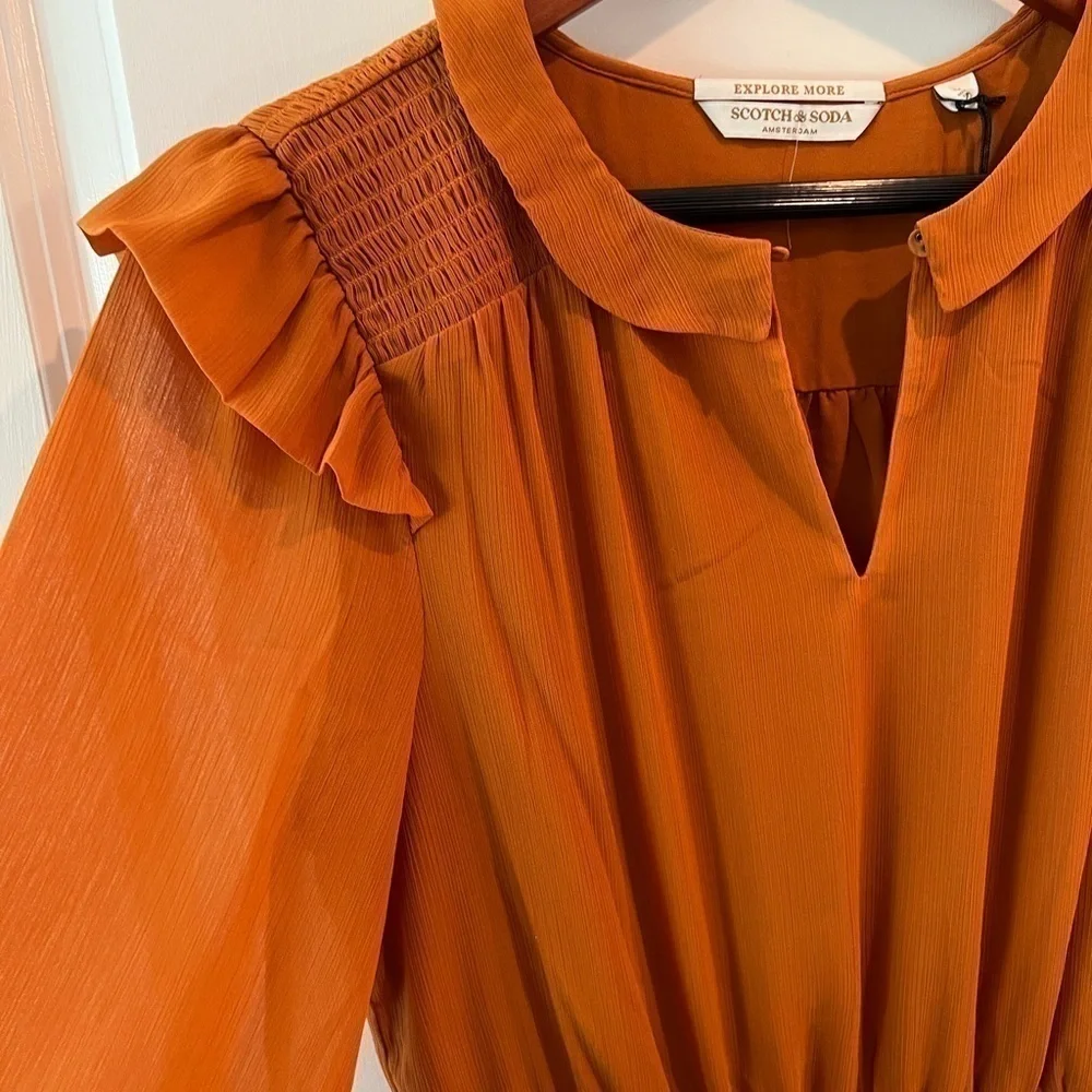 Scotch & Soda Smocked Mini Dress in Pumpkin Spice